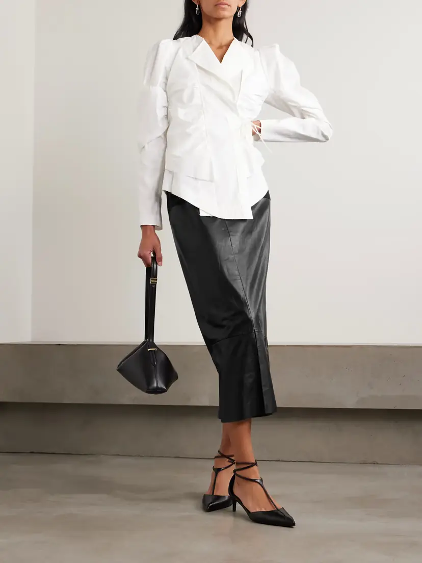Sharon Wauchob Laure Paneled Silk-jersey And Leather Midi Skirt | Thumbnail 2