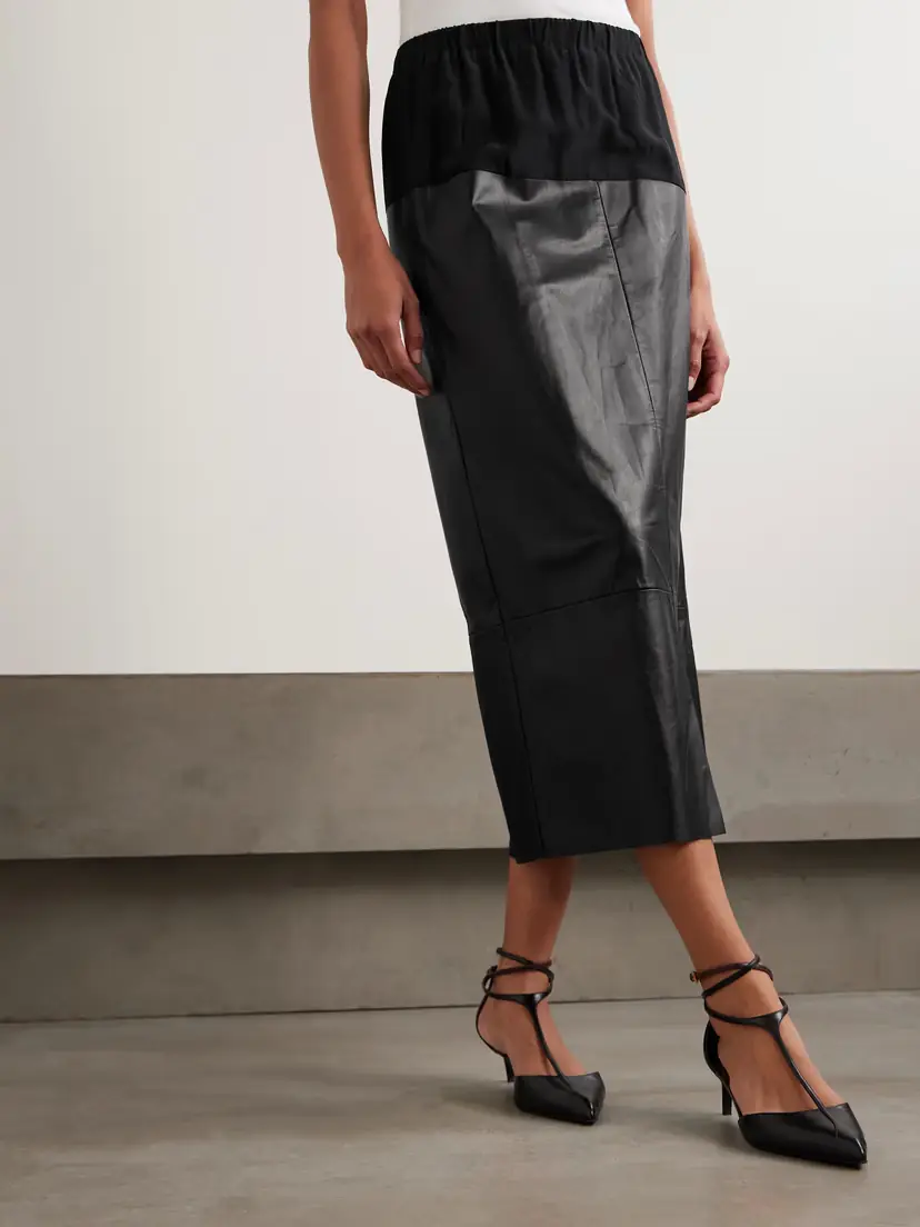 Sharon Wauchob Laure Paneled Silk-jersey And Leather Midi Skirt | Thumbnail 3