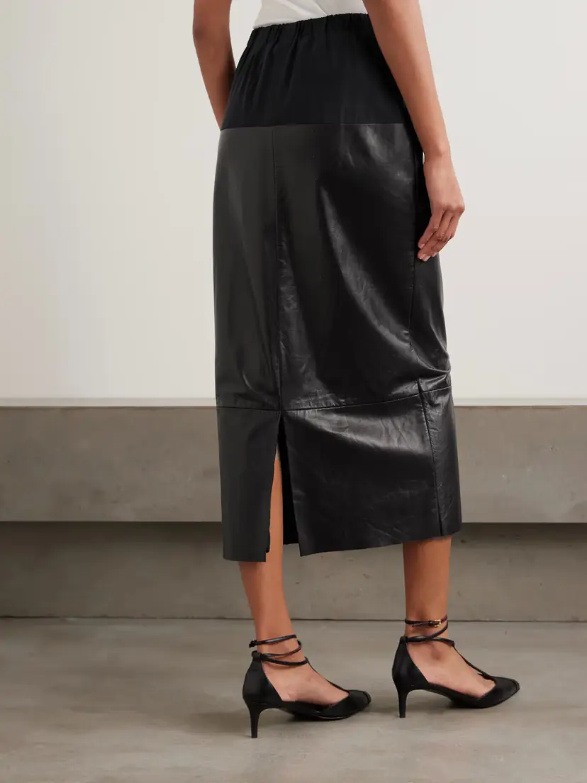 Sharon Wauchob Laure Paneled Silk-jersey And Leather Midi Skirt | Thumbnail 4