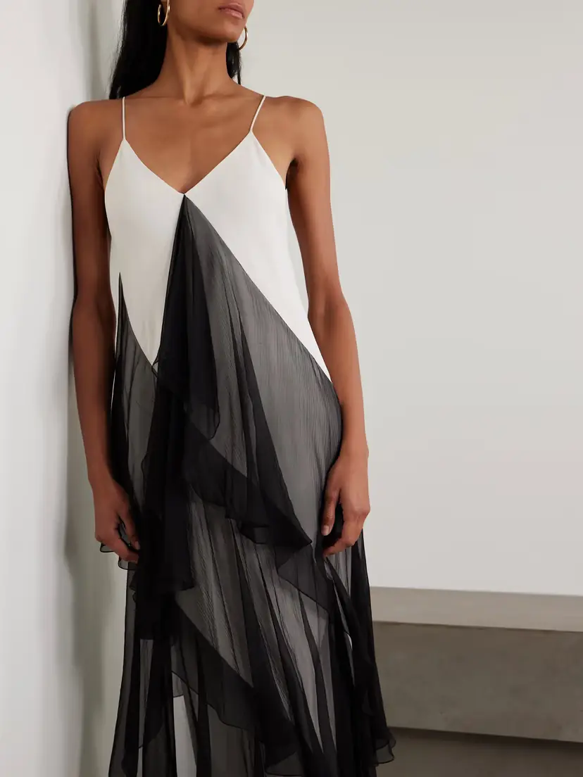 Sharon Wauchob Megara Asymmetric Ruffled Two-tone Silk Crepe De Chine And Crepon Midi Dress | Thumbnail 3 Sharon Wauchob Megara Asymmetric Ruffled Two-tone Silk Crepe De Chine And Crepon Midi Dress | Thumbnail 3