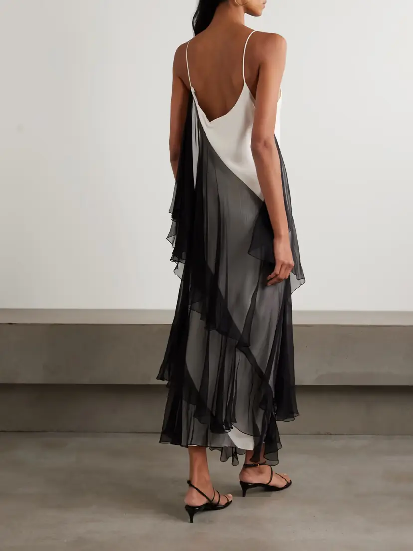 Sharon Wauchob Megara Asymmetric Ruffled Two-tone Silk Crepe De Chine And Crepon Midi Dress | Thumbnail 4 Sharon Wauchob Megara Asymmetric Ruffled Two-tone Silk Crepe De Chine And Crepon Midi Dress | Thumbnail 4
