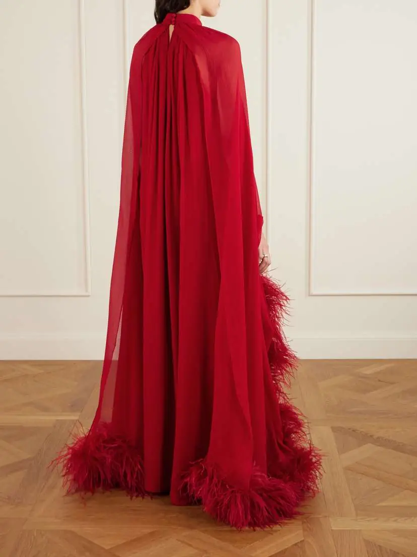 Taller Marmo Eterea Cape-effect Feather-trimmed Chiffon Gown | Thumbnail 3 Taller Marmo Eterea Cape-effect Feather-trimmed Chiffon Gown | Thumbnail 3