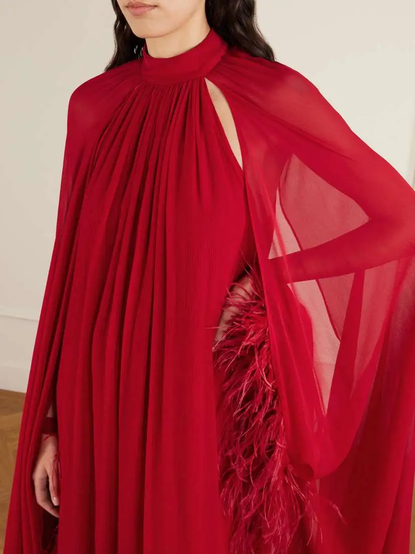 Taller Marmo Eterea Cape-effect Feather-trimmed Chiffon Gown | Thumbnail 4 Taller Marmo Eterea Cape-effect Feather-trimmed Chiffon Gown | Thumbnail 4