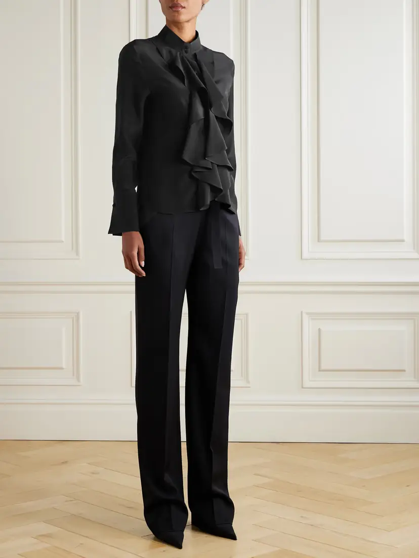 Alexander McQueen Satin-trimmed Grain De Poudre Wool Slim-leg Pants | Thumbnail 2 Alexander McQueen Satin-trimmed Grain De Poudre Wool Slim-leg Pants | Thumbnail 2