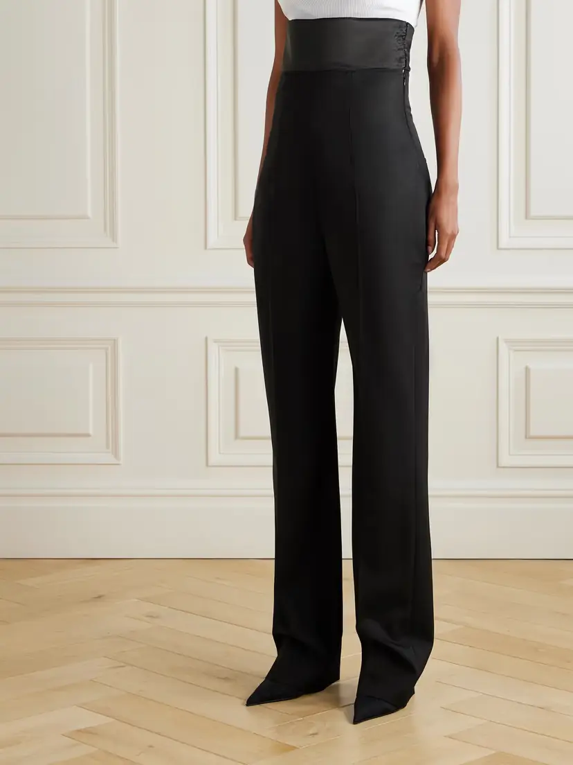 Alexander McQueen Satin-trimmed Grain De Poudre Wool Slim-leg Pants | Thumbnail 3 Alexander McQueen Satin-trimmed Grain De Poudre Wool Slim-leg Pants | Thumbnail 3