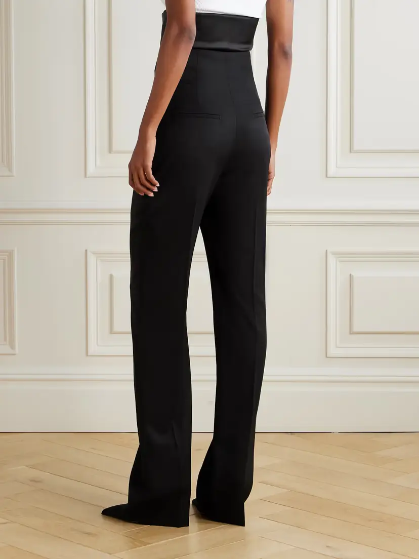 Alexander McQueen Satin-trimmed Grain De Poudre Wool Slim-leg Pants | Thumbnail 4 Alexander McQueen Satin-trimmed Grain De Poudre Wool Slim-leg Pants | Thumbnail 4