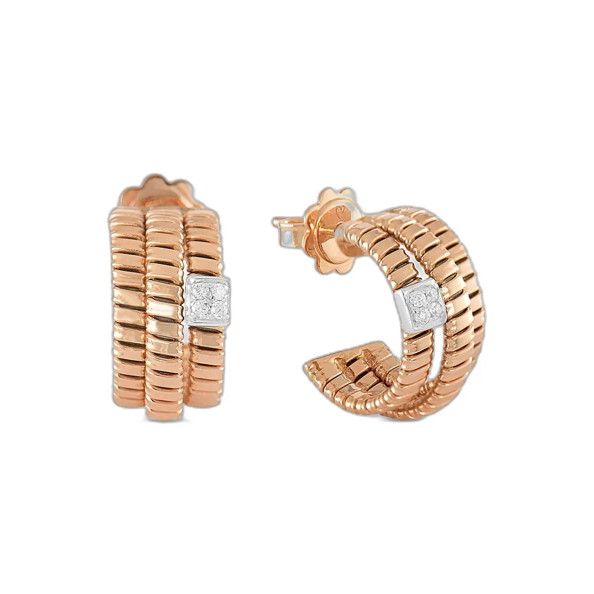 K Di Kuore K Di Kuore 18K Rose Gold and Diamond Hoop Earrings by The Solist