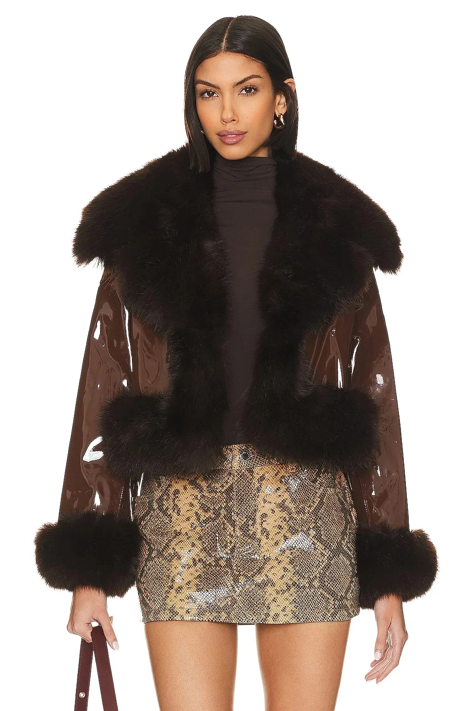 Adrienne Landau Faux Leather & Fur Jacket