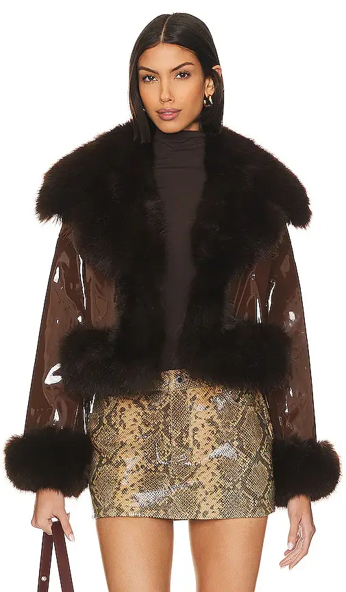 Adrienne Landau Faux Leather & Fur Jacket