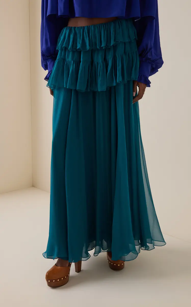 Chloé Silk Mousseline Ruffled Maxi Skirt | Thumbnail 3