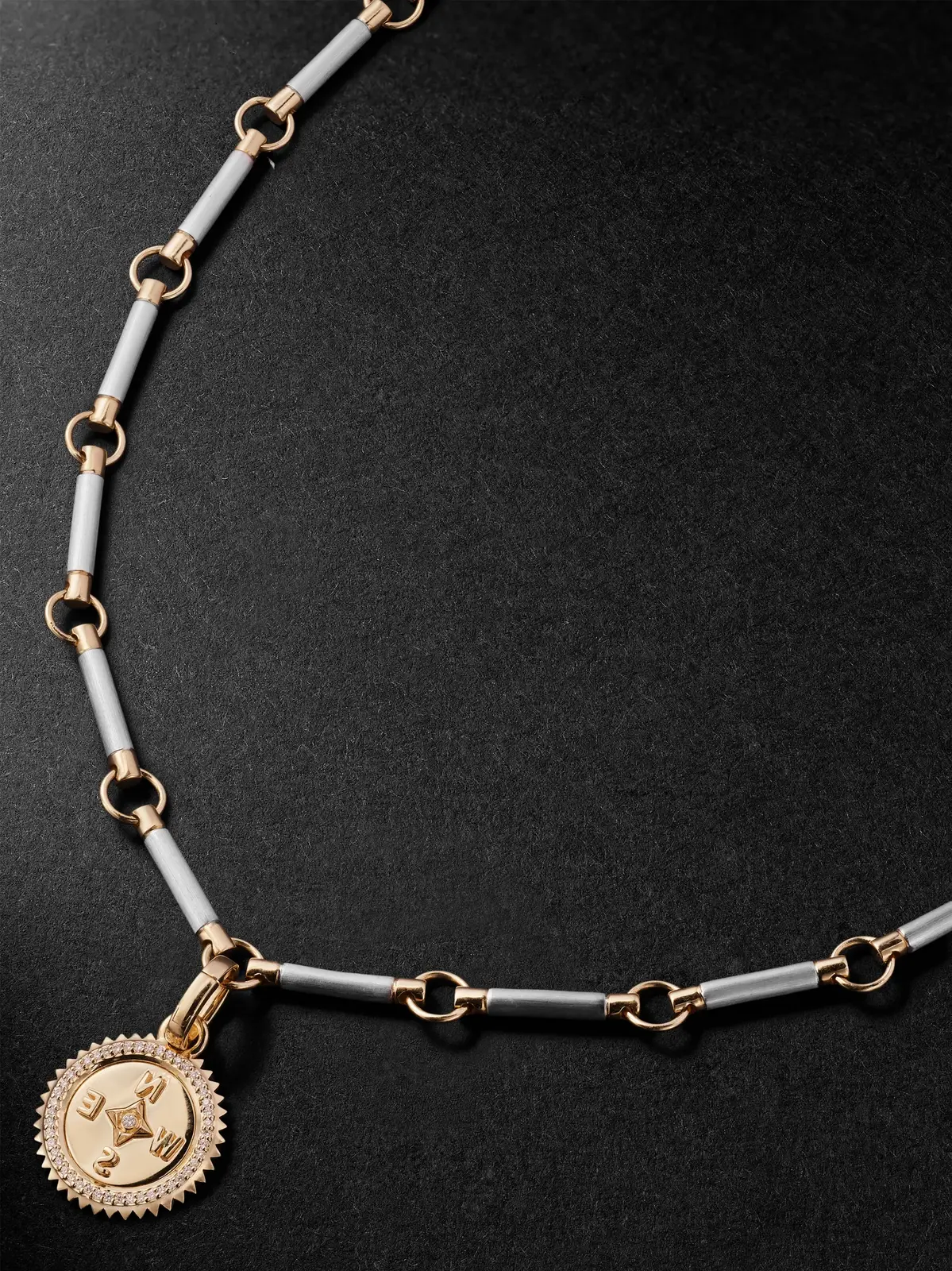 Element Internal Compass Rhodium-Plated 18-Karat White and Yellow Gold Diamond Pendant Necklace - Men Element Internal Compass Rhodium-Plated 18-Karat White and Yellow Gold Diamond Pendant Necklace - Men