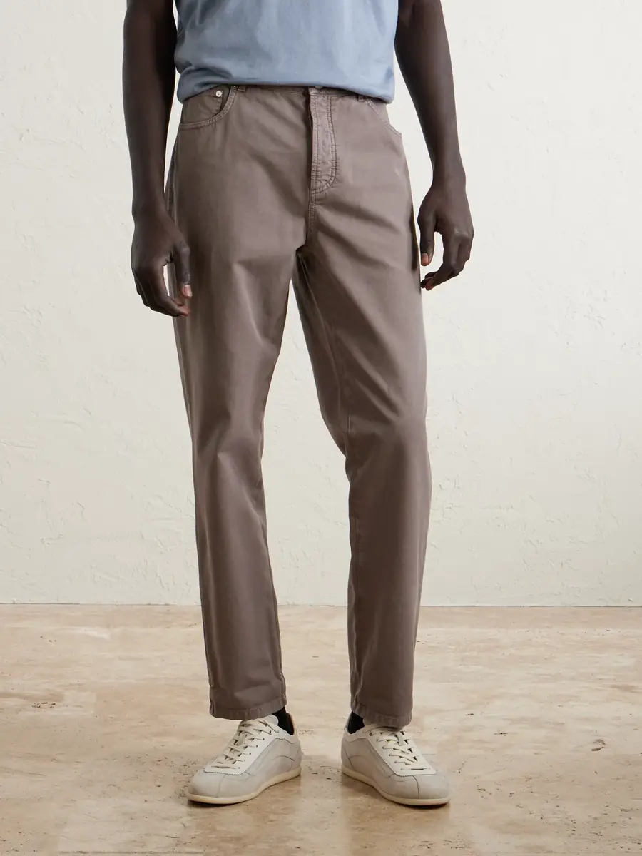 Brunello Cucinelli Logo-Embroidered Straight-Leg Cotton-Twill Trousers - Men | Thumbnail 3 Brunello Cucinelli Logo-Embroidered Straight-Leg Cotton-Twill Trousers - Men | Thumbnail 3