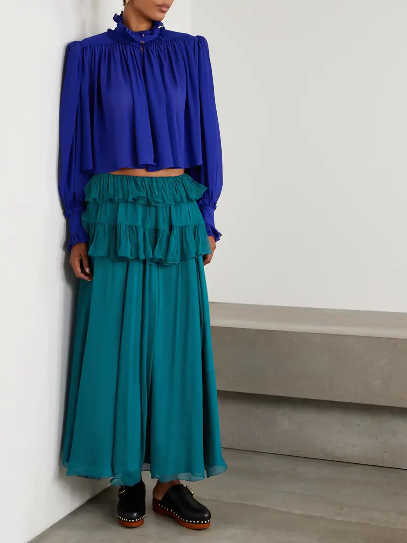 Chloé Tiered Organic Silk-mousseline Maxi Skirt | Thumbnail 2 Chloé Tiered Organic Silk-mousseline Maxi Skirt | Thumbnail 2