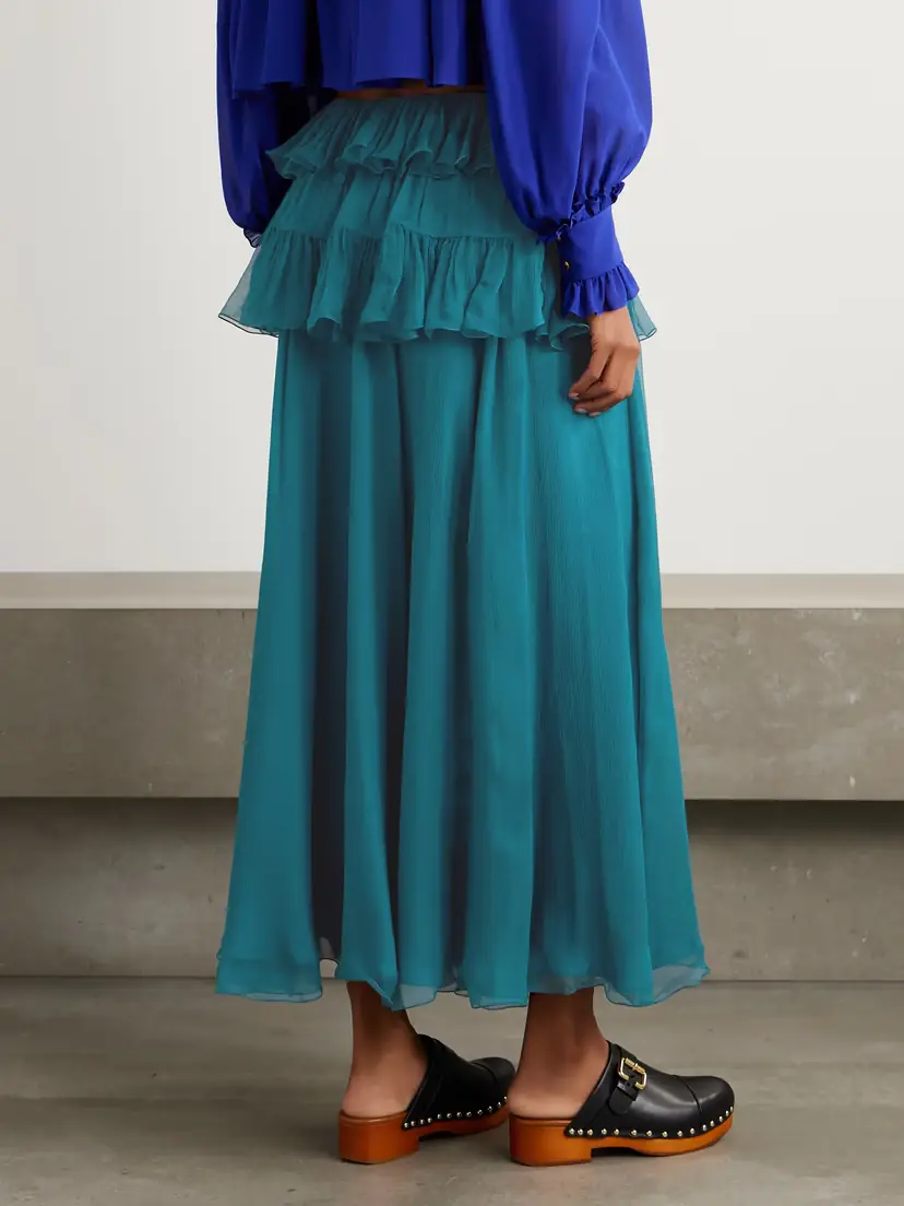 Chloé Tiered Organic Silk-mousseline Maxi Skirt | Thumbnail 3 Chloé Tiered Organic Silk-mousseline Maxi Skirt | Thumbnail 3