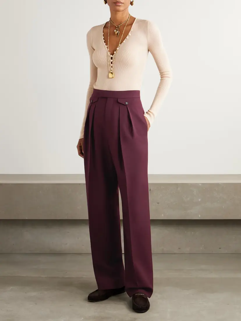 Chloé Pleated Wool-gabardine Wide-leg Pants | Thumbnail 2 Chloé Pleated Wool-gabardine Wide-leg Pants | Thumbnail 2