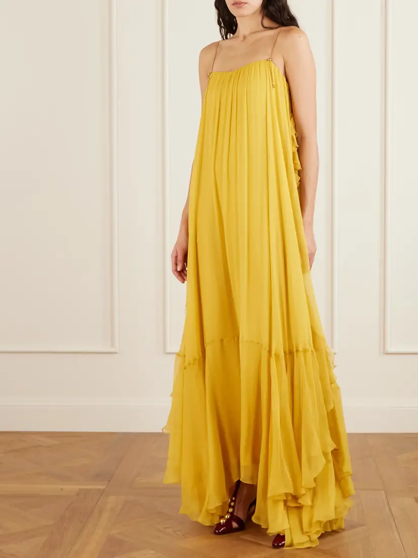 Chloé Asymmetric Embellished Ruffled Organic Silk-crepon Gown | Thumbnail 2 Chloé Asymmetric Embellished Ruffled Organic Silk-crepon Gown | Thumbnail 2