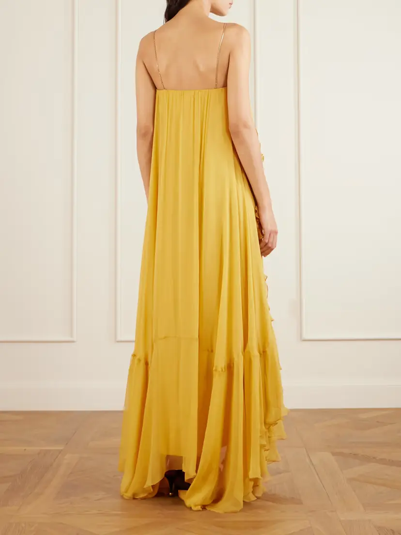 Chloé Asymmetric Embellished Ruffled Organic Silk-crepon Gown | Thumbnail 3 Chloé Asymmetric Embellished Ruffled Organic Silk-crepon Gown | Thumbnail 3