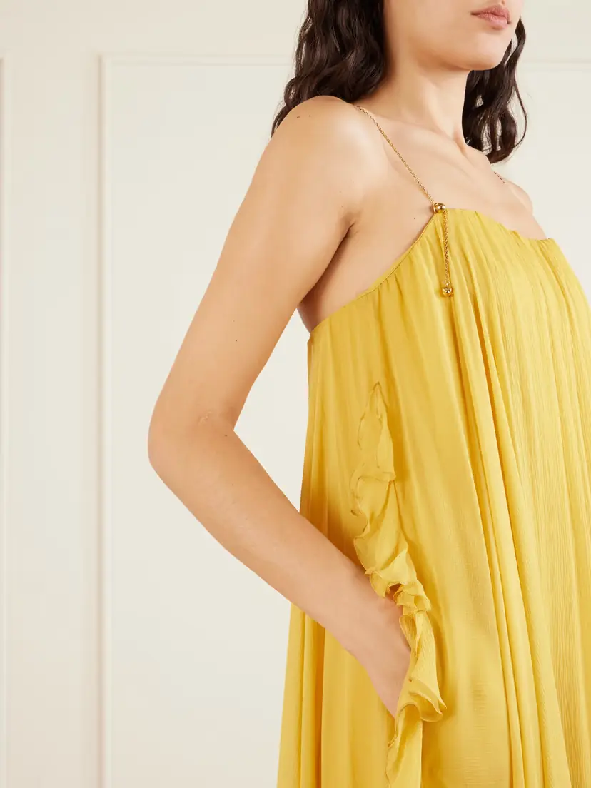 Chloé Asymmetric Embellished Ruffled Organic Silk-crepon Gown | Thumbnail 4 Chloé Asymmetric Embellished Ruffled Organic Silk-crepon Gown | Thumbnail 4