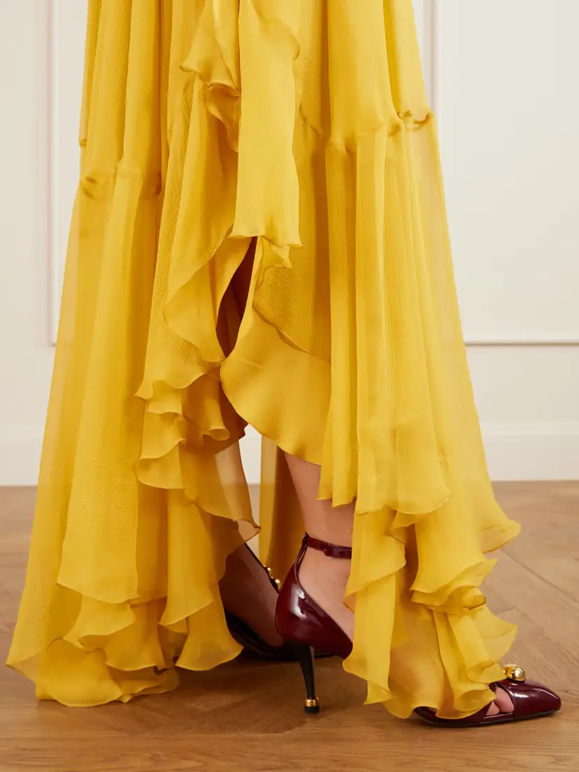 Chloé Asymmetric Embellished Ruffled Organic Silk-crepon Gown | Thumbnail 5 Chloé Asymmetric Embellished Ruffled Organic Silk-crepon Gown | Thumbnail 5