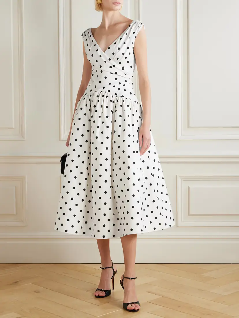 Self-Portrait Wrap-effect Gathered Polka-dot Cotton-poplin Midi Dress | Thumbnail 2