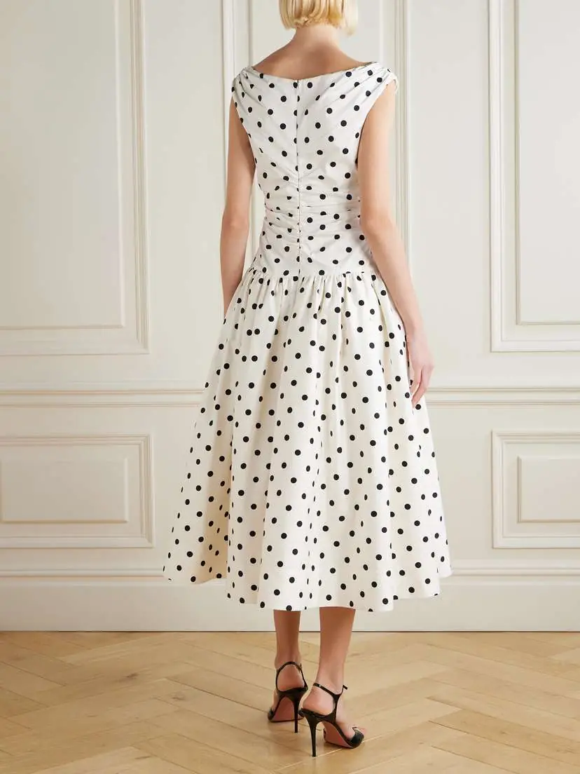 Self-Portrait Wrap-effect Gathered Polka-dot Cotton-poplin Midi Dress | Thumbnail 3