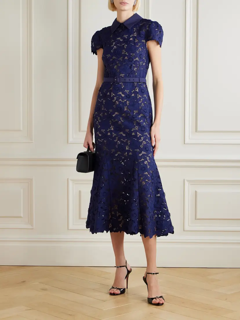 Self-Portrait Belted Guipure Lace Midi Dress | Thumbnail 2 Self-Portrait Belted Guipure Lace Midi Dress | Thumbnail 2