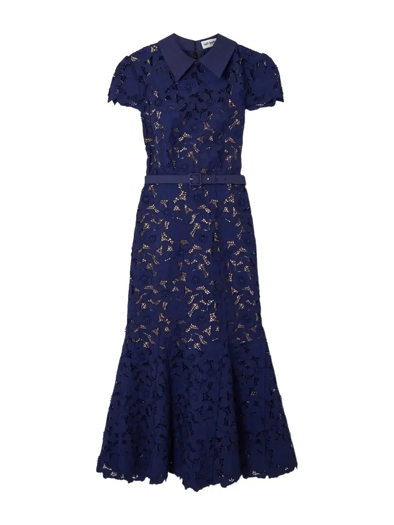 Self-Portrait Belted Guipure Lace Midi Dress | Image 1 Self-Portrait Belted Guipure Lace Midi Dress | Image 1