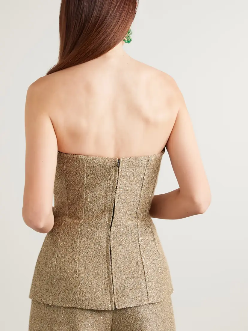 Emilia Wickstead Kerina Strapless Sequined Metallic Tweed Bustier Top | Thumbnail 3 Emilia Wickstead Kerina Strapless Sequined Metallic Tweed Bustier Top | Thumbnail 3