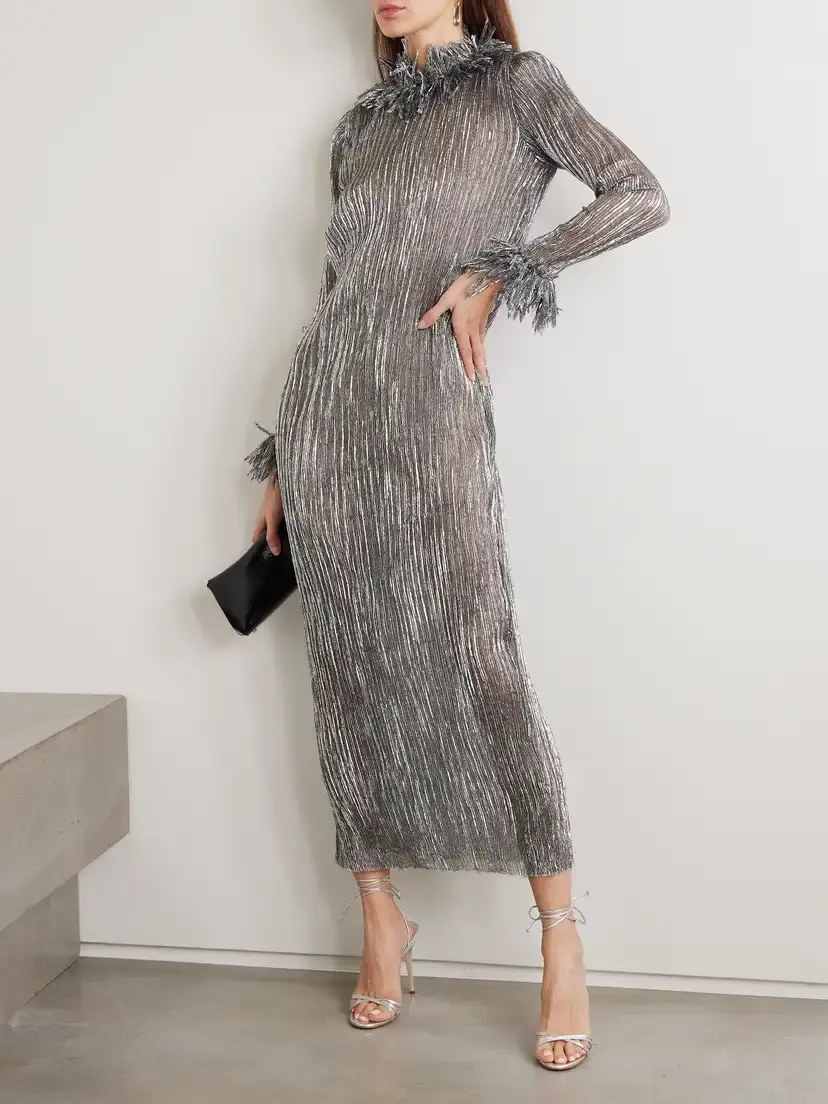 LIBEROWE Chiltern Fringed Metallic Plissé-tulle Midi Dress | Thumbnail 2 LIBEROWE Chiltern Fringed Metallic Plissé-tulle Midi Dress | Thumbnail 2