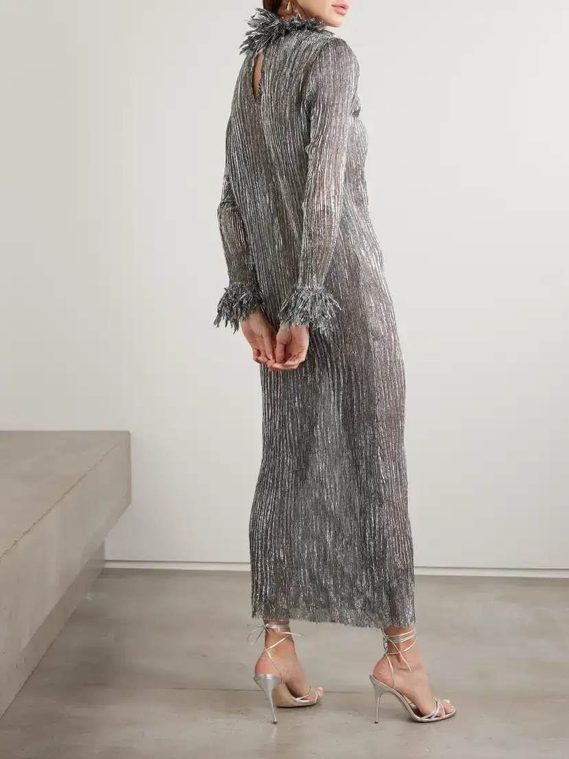 LIBEROWE Chiltern Fringed Metallic Plissé-tulle Midi Dress | Thumbnail 3 LIBEROWE Chiltern Fringed Metallic Plissé-tulle Midi Dress | Thumbnail 3