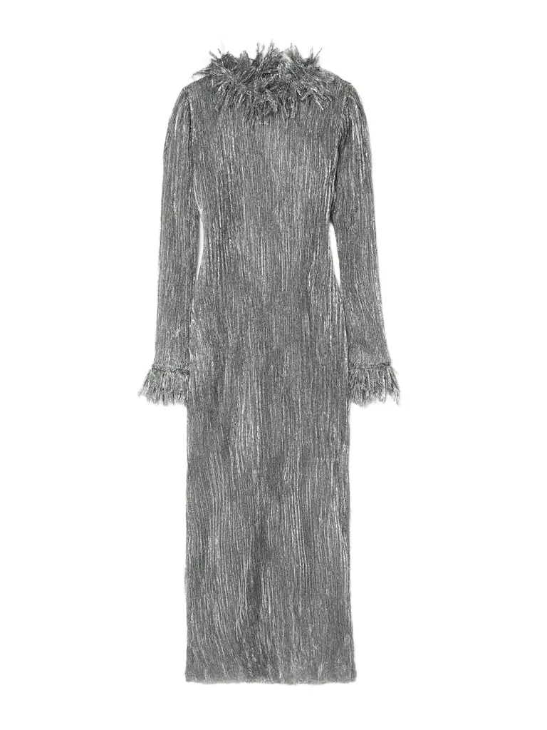 LIBEROWE Chiltern Fringed Metallic Plissé-tulle Midi Dress