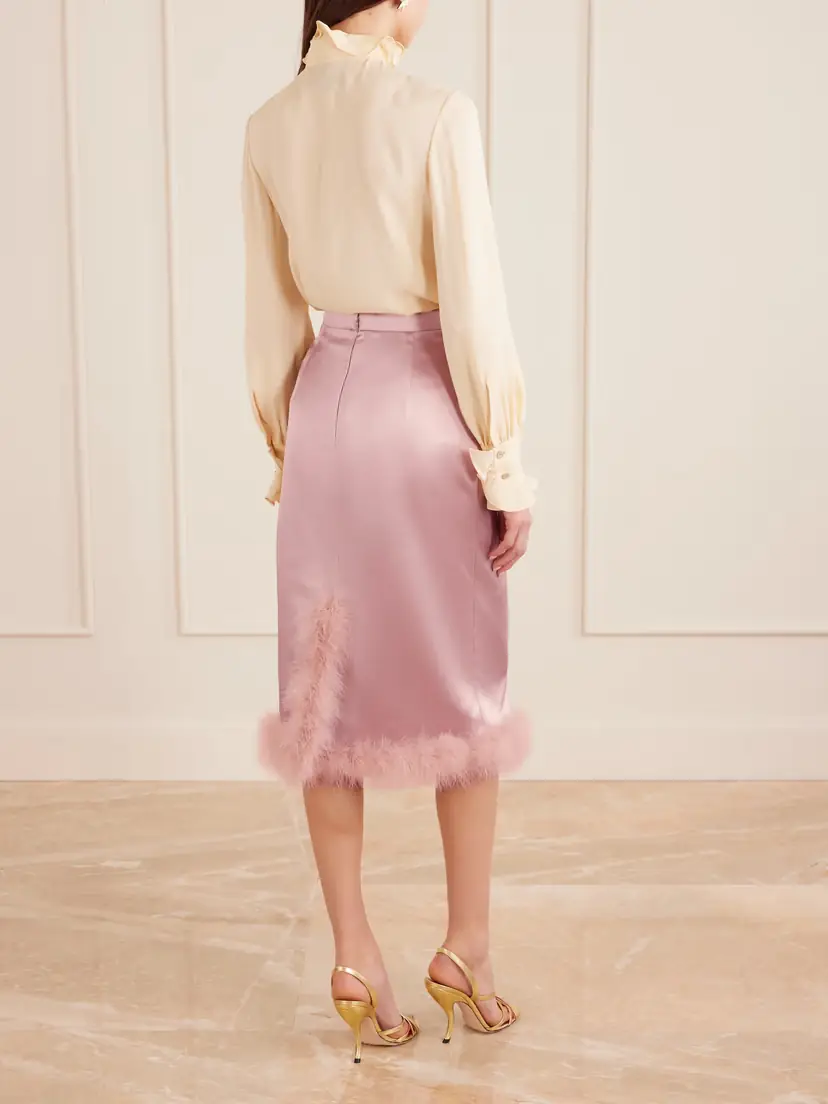Valentino Garavani Feather-trimmed Satin Midi Skirt | Thumbnail 4