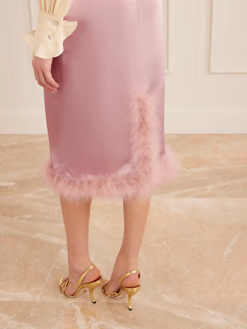 Valentino Garavani Feather-trimmed Satin Midi Skirt | Thumbnail 5
