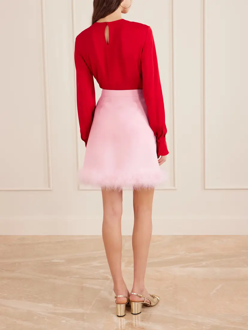 Valentino Garavani Feather-trimmed Wool And Silk-blend Crepe Mini Skirt | Thumbnail 4 Valentino Garavani Feather-trimmed Wool And Silk-blend Crepe Mini Skirt | Thumbnail 4