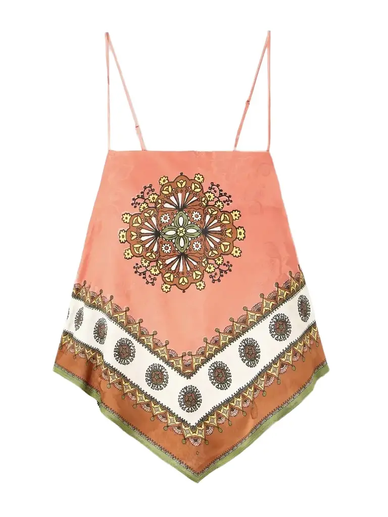 Contina Printed Satin-jacquard Top