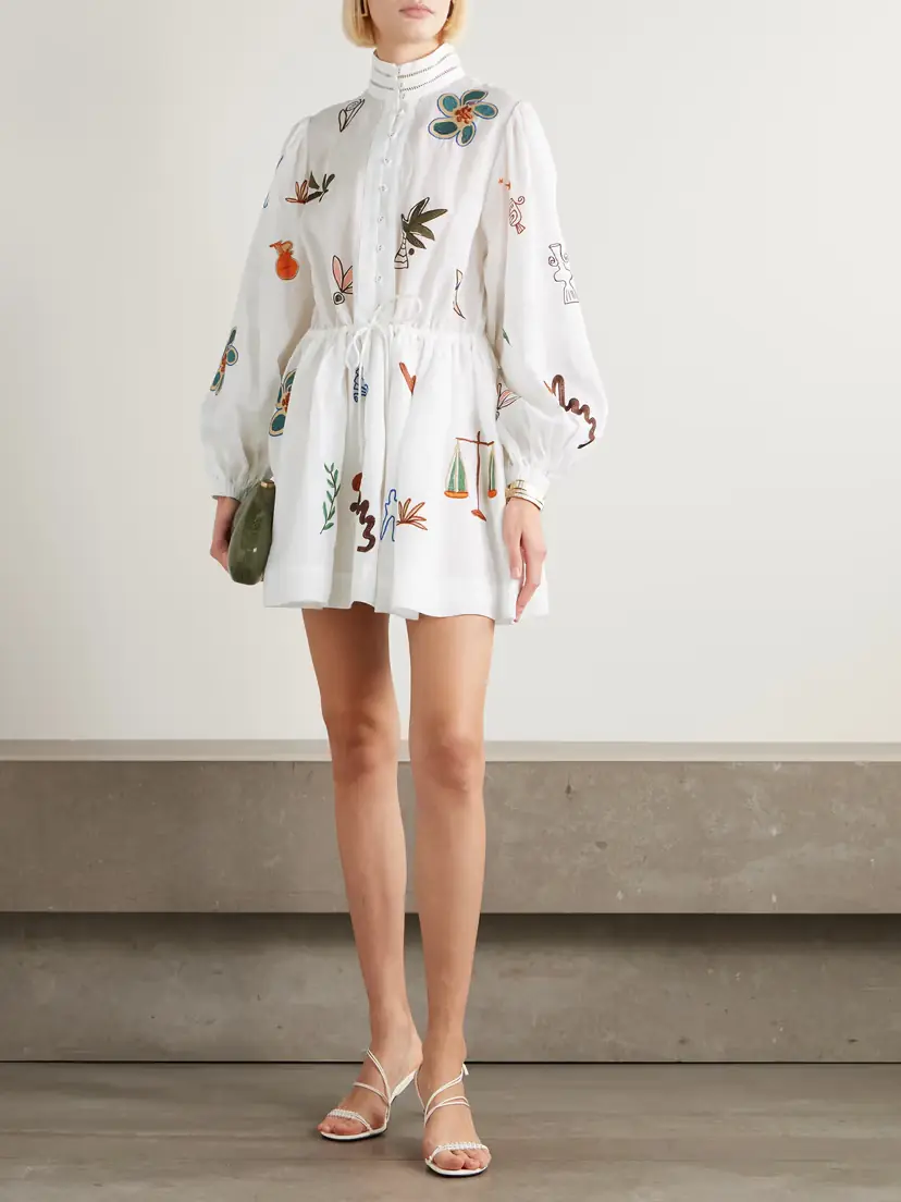 ALÉMAIS + Lrnce Mina Embroidered Ramie Mini Dress | Thumbnail 2
