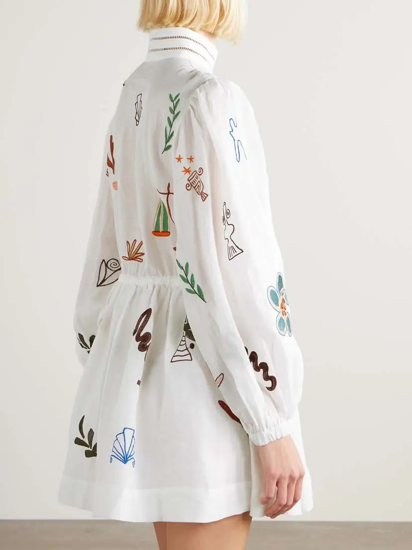 ALÉMAIS + Lrnce Mina Embroidered Ramie Mini Dress | Thumbnail 3