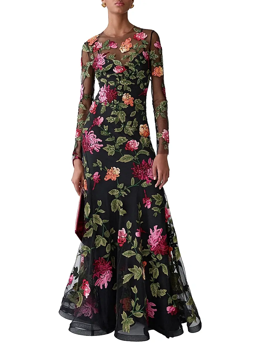 Carolina Herrera Women's Embroidered Sequin-Embellished Gown | Thumbnail 2 Carolina Herrera Women's Embroidered Sequin-Embellished Gown | Thumbnail 2