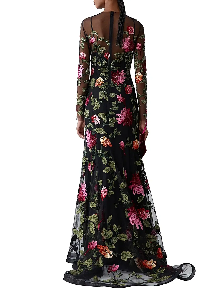 Carolina Herrera Women's Embroidered Sequin-Embellished Gown | Thumbnail 3 Carolina Herrera Women's Embroidered Sequin-Embellished Gown | Thumbnail 3