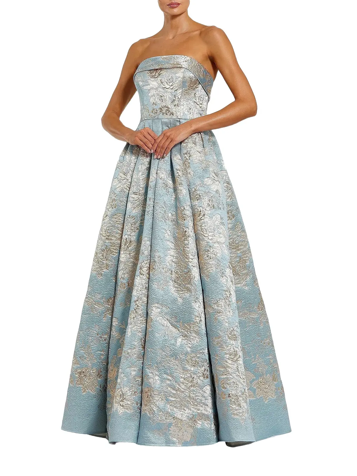 Women's Cocktail Floral-Brocade Pleated Ballgown Women's Cocktail Floral-Brocade Pleated Ballgown
