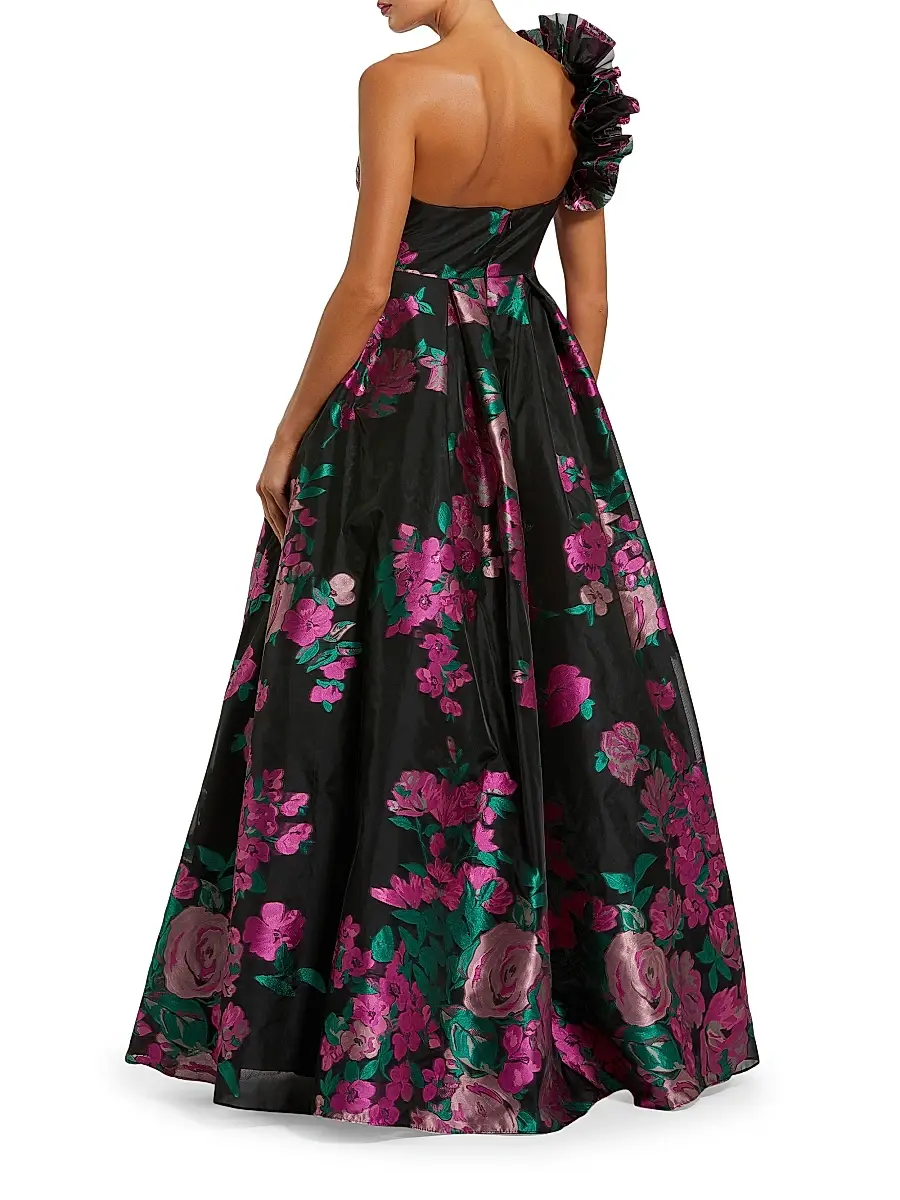 Mac Duggal Women's Evening Floral One-Shoulder Brocade Ball Gown | Thumbnail 2 Mac Duggal Women's Evening Floral One-Shoulder Brocade Ball Gown | Thumbnail 2
