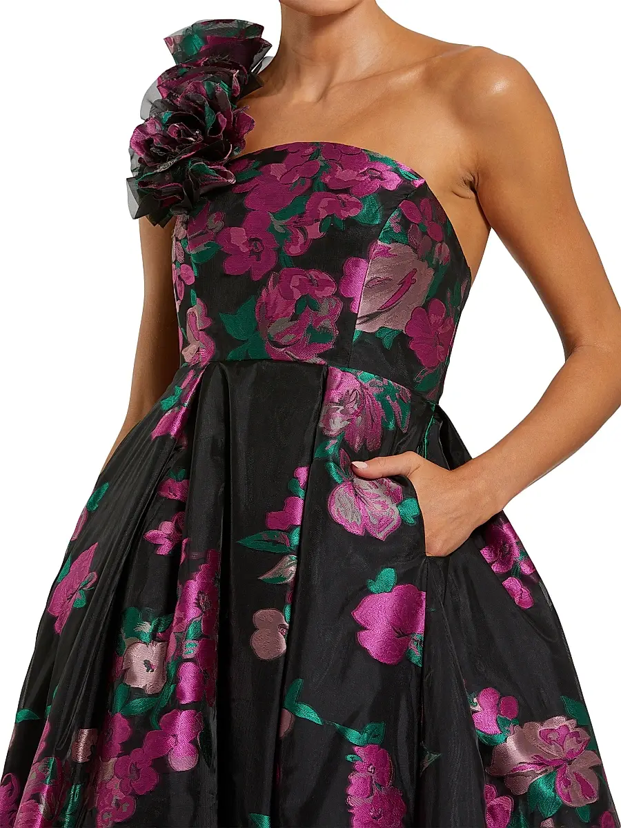 Mac Duggal Women's Evening Floral One-Shoulder Brocade Ball Gown | Thumbnail 3 Mac Duggal Women's Evening Floral One-Shoulder Brocade Ball Gown | Thumbnail 3