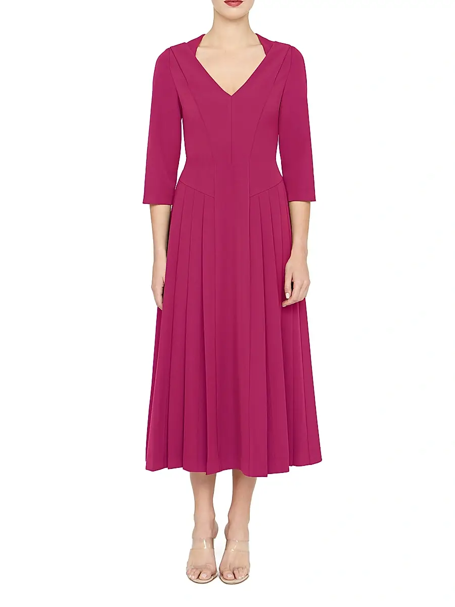Kay Unger Women's Enola Stretch-Crepe V-Neck Midi-Dress | Thumbnail 2