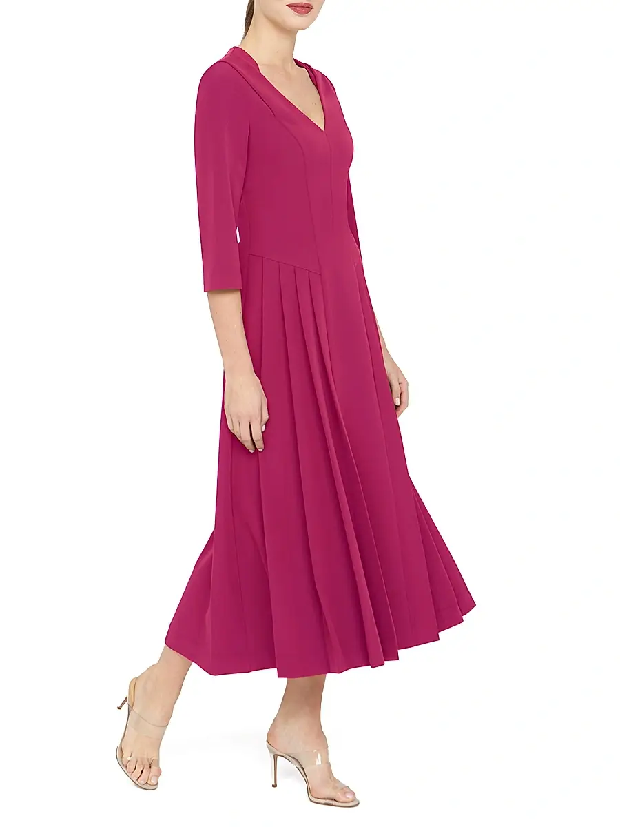Kay Unger Women's Enola Stretch-Crepe V-Neck Midi-Dress | Thumbnail 3
