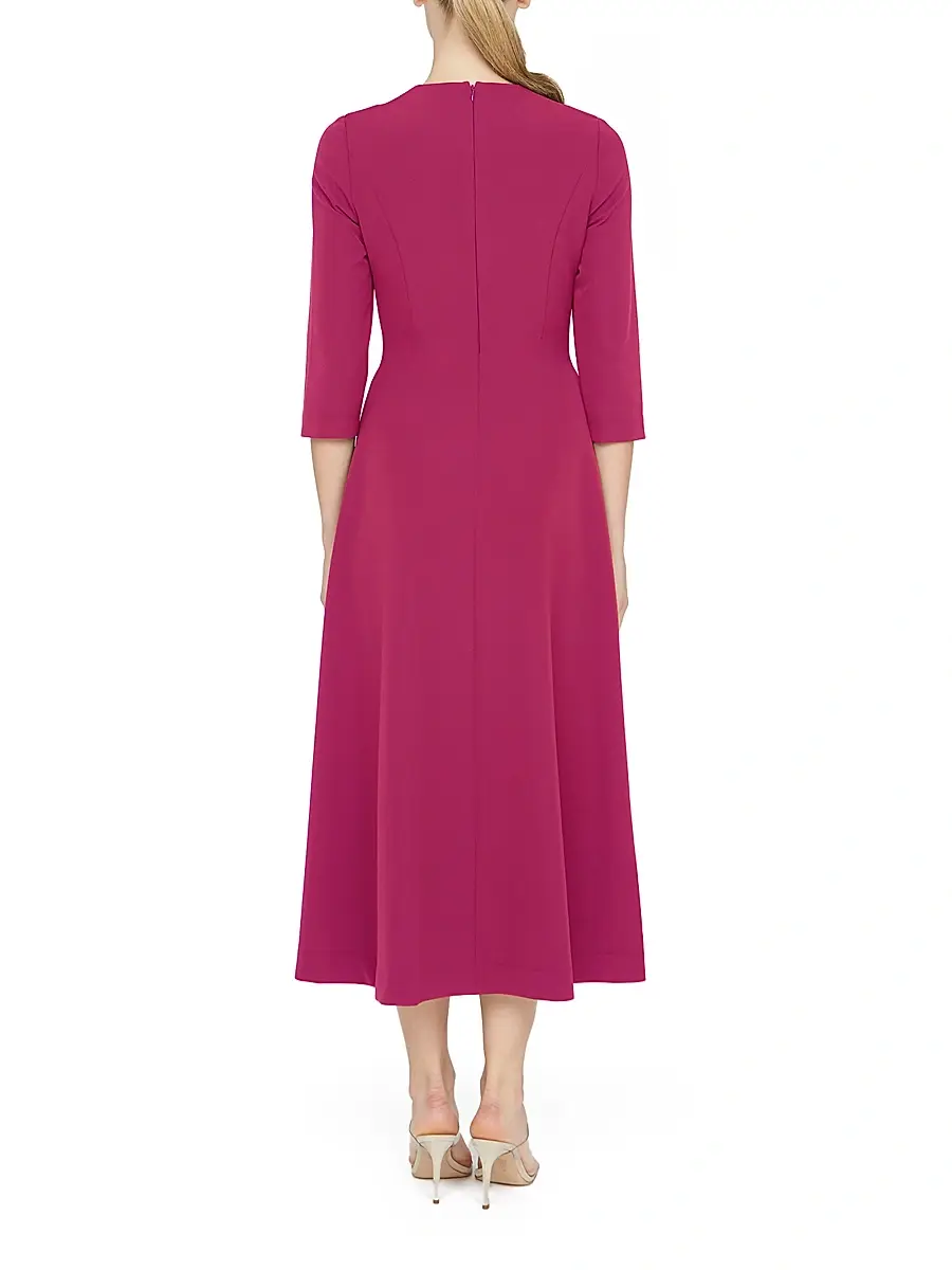 Kay Unger Women's Enola Stretch-Crepe V-Neck Midi-Dress | Thumbnail 4
