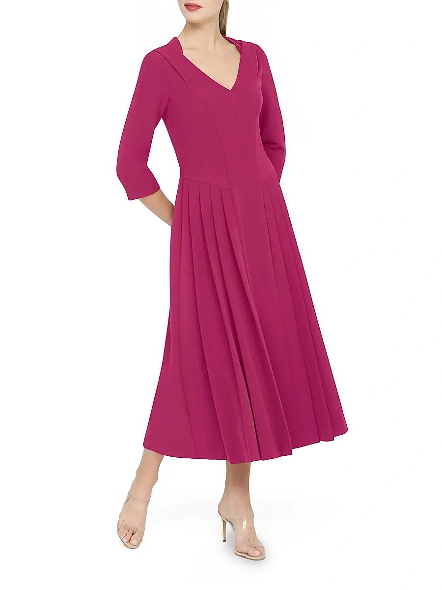 Kay Unger Women's Enola Stretch-Crepe V-Neck Midi-Dress | Thumbnail 5