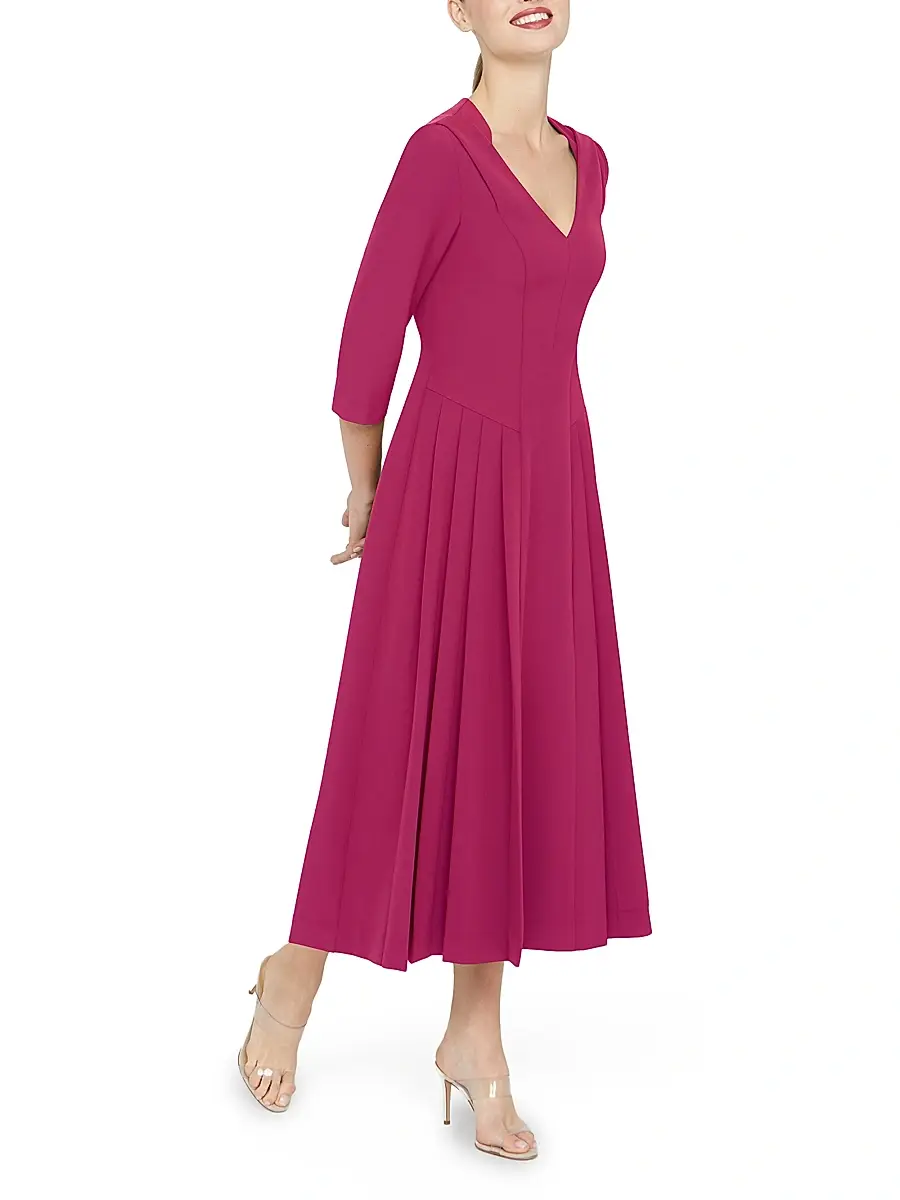 Kay Unger Women's Enola Stretch-Crepe V-Neck Midi-Dress | Thumbnail 6