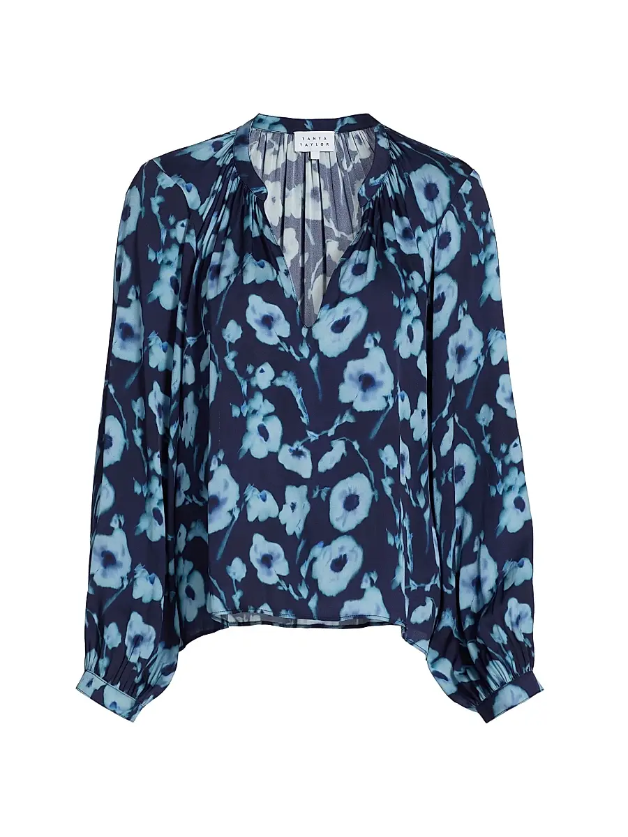 Tanya Taylor Women's Sonia Poppy Dots Silk-Blend Top - Maritime Blue Multi | Image 1 Tanya Taylor Women's Sonia Poppy Dots Silk-Blend Top - Maritime Blue Multi | Image 1