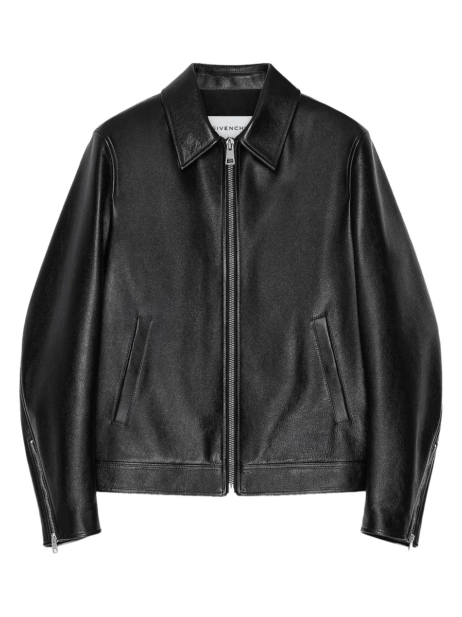 Men's Biker Zipped Blouson in Leather - Black Men's Biker Zipped Blouson in Leather - Black