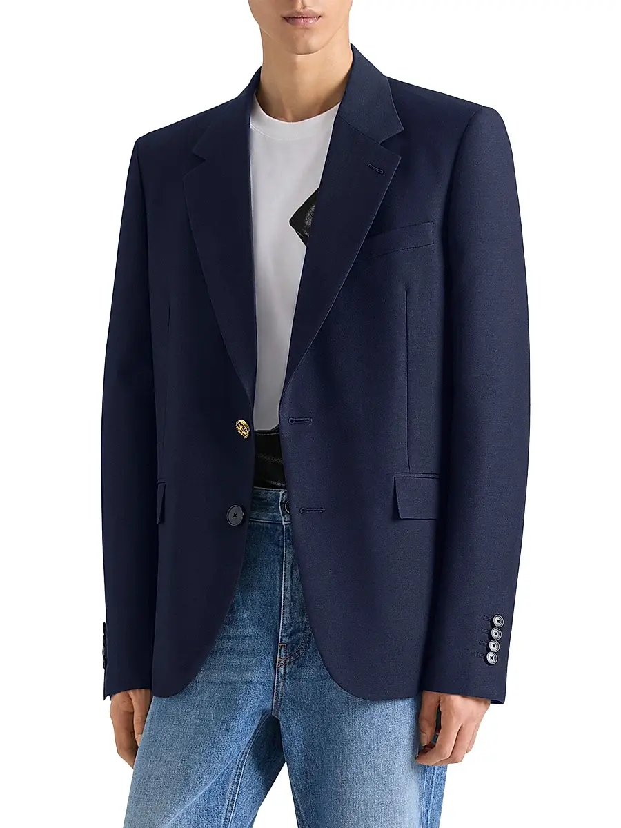 Givenchy Men's Single-Breasted Blazer in Wool and Mohair - Navy | Thumbnail 2 Givenchy Men's Single-Breasted Blazer in Wool and Mohair - Navy | Thumbnail 2